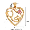 Ciondolo stetoscopio a cuore dorato con cristallo rosa e pietre di zircone bianco - Stetoscopio Cuore Rosa