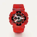 Macro shot of red digital sports watch with 30m water resistance and durable silicone band - Crackle Red