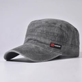 Detail of washed grey cotton army cap showing FASHION label and vintage texture - Adjustable / Army Green