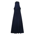 Dunkelblaues, ärmelloses Neckholder-Maxikleid aus glänzendem Satin in A-Linien-Silhouette - XS / Marineblau