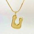 Polished gold bubble initial U necklace with minimalist puffy balloon style pendant - Letter U / Gold