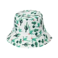 Close-up of the cotton sun hat featuring a vibrant green cactus and pink flower pattern - Cactus Print (O)