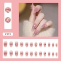 Rosa Ombré-Kunstnägel Set mit glitzernden Kristallen und Perlen, inklusive 24 Stück - Z319 Aurora Rosa Diamant