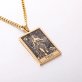 Gold stainless steel square tarot necklace featuring detailed Virgo constellation engraving - Virgo / Gold