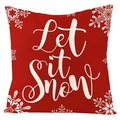 Détail d'une taie d'oreiller de Noël rouge avec texte Let it snow blanc et des flocons - Flocon Rouge Blanc