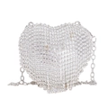 Elegante pochette da sera a forma di cuore argento con strass scintillanti e catena - Stile nappa / Argento