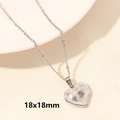 Silver-toned 18x18mm heart pendant necklace with bee motif and dot texture - Silver-Dotted Texture