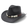 Cappello da cowboy in paglia nera con fascia in pelle e stemma a piuma dorata - M(56-58cm) / Nero