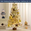 75cm mini flocked Christmas tree with gold ornaments, LED lights and wooden base - 75cm Yellow Set (With Lights)