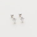 Elegant S925 silver heart stud earrings with sparkling cubic zirconia and screw ball backs - 925 Silver / White Gold