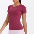 Camiseta deportiva ajustada burdeos de manga corta con cuello redondo para fitness y correr - S / Burdeos