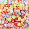 Vibrant square acrylic smile beads in multiple colors for DIY jewelry and crafts - 6x6mm Transparent Colored Smiley Face (100pcs)