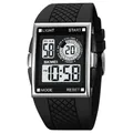 Wasserdichte Skmei Digital-Sportuhr mit schwarzem Armband und silberner Lünette - Silbergehäuse Weißes Display
