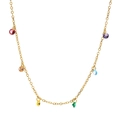 Collana in acciaio inossidabile dorato con sei ciondoli vivaci in zircone multicolore - Collana in Zirconia Colorata