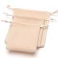 Three beige velvet drawstring pouches for jewelry storage shown in different sizes - Small 70*85mm / Beige