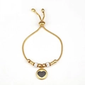 Adjustable stainless steel evil eye bracelet featuring a black heart charm in gold finish - Gold Tone - Black Heart