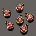 6mm gold titanium steel charms with faceted pink birthstone crystals for DIY jewelry - Gold-Pink