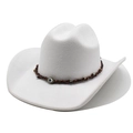 Close-up of white felt cowboy hat with braided band and evil eye charm detail - M (56-58cm) / White