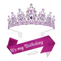 Birthday set with purple rhinestone crown, pink glitter sash and pearl brooch - Purple Birthday Set (It's my Birthday)