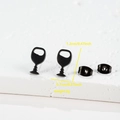 Detailed view of matte black wine glass stud earrings with precise dimensions - 034 Wine Glass / Black