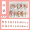 Franse kunstnagels met 3D-bloemen, parels en roze vlinderaccenten, 24 stuks - Romantische Bloemenzee (Z1126)