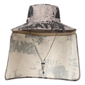 Outdoor sun hat with neck flap and gray graffiti pattern for hiking and fishing - Khaki Ink