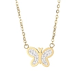 Golden butterfly necklace with white shell wings and crystals in a minimalist design - Gold Butterfly Necklace (KN236040-KFC)