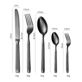 5-piece set of matte black stainless steel cutlery with textured handles and dimensions - Five-Piece Set / Black