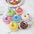 Colorful PU foam donut keychains with sprinkles and cream in seven assorted vibrant colors - Set of 7 (No Duplicates)
