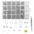 DIY earring making kit with hooks, backings, jump rings and tweezers in storage box - Silver Tone Set (White K)