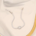 Macro detail of silver-tone tennis bracelet featuring oval cubic zirconia and round stones - Silver Oval Inlay Cluster (9#)