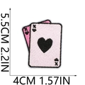 Detail showing pink Ace of Hearts embroidery patch with 5.5x4cm size measurements - Pink Black Poker Ace