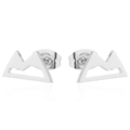 Macro detail of silver stainless steel mountain peak stud earrings with reflective finish - Mountain / Steel