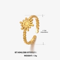 Adjustable 18K gold plated sun ring made of stainless steel with beaded wave band - Adjustable Open / Gold Sun Ring