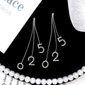 Silver fringe tassel earrings with diamond encrusted number 025 and elegant long drop style - Number 025 Shape Tassel (E1522-1)