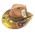 Cappello da cowboy in feltro sfumato con girasoli, fascia floreale e piuma decor - M (56-58cm) / Cammello