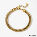 Minimalist golden stainless steel mesh chain bracelet with lobster clasp and tag - Gold Bracelet (SBK425)