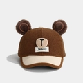 Plush brown baby baseball cap with bear ears and letter embroidery detail - Bear Nose Style / Coffee