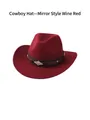 Classic wine red cowboy hat with wide brim and decorative ethnic metal buckle leather band - Mirror Leather Strap / Burgundy