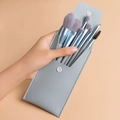 8-piece portable makeup brush set with grey bristles in light blue leather pouch - 8pcs+Bag / Blue