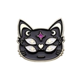 Broche créative en émail de chat noir à quatre yeux avec détails violets et bord doré - XZ8473 Tête de Chat à Quatre Yeux