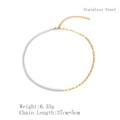 Two-tone mixed chain necklace featuring half silver tennis stones and gold paperclip links - Gold and Silver