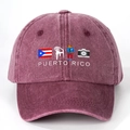 Detail of vintage washed burgundy baseball cap with Puerto Rico graphic print and text - One Size / Burgundy
