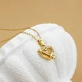 Titanium steel heart and arrow necklace with zircon stones in elegant gold finish - No. 7 N0081 Gold