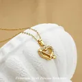 Titanium steel heart and arrow necklace with zircon stones in elegant gold finish - No. 7 N0081 Gold