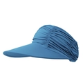 Detail view of royal blue sun visor with ruched fabric and wide brim for UV protection - Teal