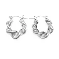 Silver twisted croissant hoop earrings in stainless steel with a high-polished finish - Silver Spiral Twisted Earrings (TE19132-Silver)