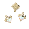 Gold-rimmed iridescent heart-shaped pendant with rhinestones for DIY jewelry making - White Heart