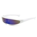 Futuristic white wrap around sunglasses with blue purple gradient mirror lens - White Frame Blue Mirrored Lens