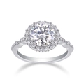 Moissanite ring in 925 silver with round stone and twisted pave band design - R15322-9.0/3 Carats/9.0mm-gra/black Card / US Size 7 / Circumference 54.3mm